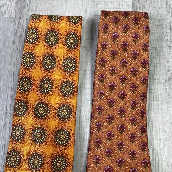 ERMENEGILDO ZEGNA Mens 100% Silk Necktie ITALY Luxury FLORAL Lot 2 Orange EUC - Picture 2 of 8